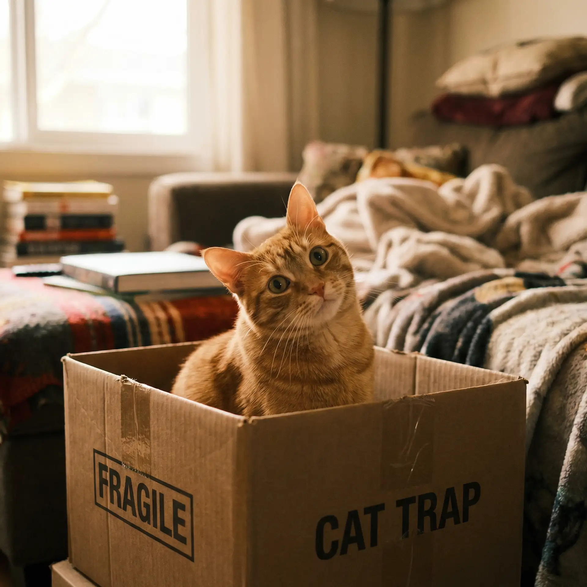 橘猫躲在纸箱里 - 小草社区